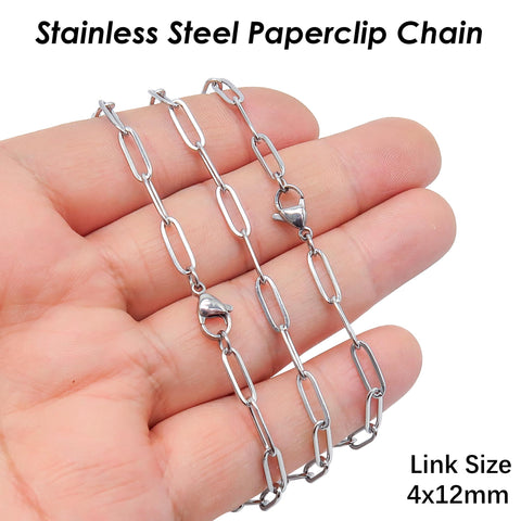 PaperClip Necklace Stainless Steel Paper Clip Chain Gold Silver Tone, Rectangle Link Paper Clip Necklace for Women or Men