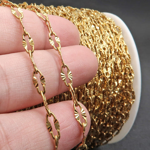 Diamond Cut Sparkle Chain, Textured Cable Chain, Paperclip Chain Gold Silver, Bulk Stainless Steel Chain for Jewelry Making