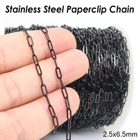 Stainless Steel Paper Clip Chain Black Silver Gold Paperclip Chain for Necklace Bracelet, Bulk Stainless Steel Chain for Jewelry Making