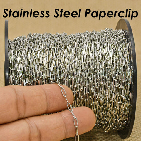 Stainless Steel Paper Clip Chain Black Silver Gold Paperclip Chain for Necklace Bracelet, Bulk Stainless Steel Chain for Jewelry Making