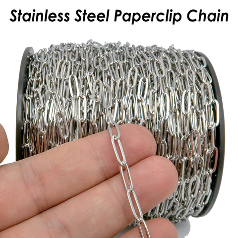 Stainless Steel Paper Clip Chain Black Silver Gold Paperclip Chain for Necklace Bracelet, Bulk Stainless Steel Chain for Jewelry Making