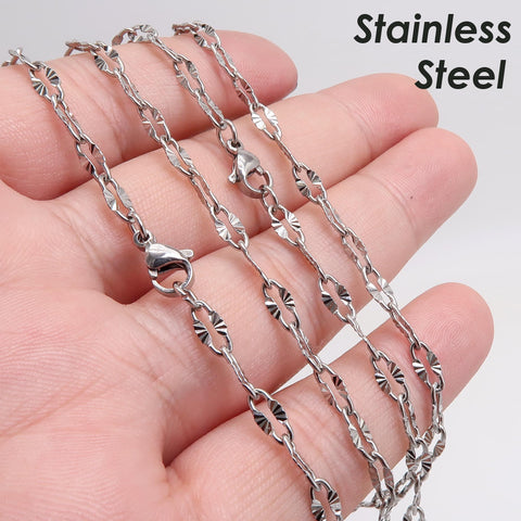 Diamond Cut Sparkle Chain Necklace, Textured Chain Necklace, Paperclip Necklace Gold Silver, Bulk Stainless Steel Necklace for Wome Men