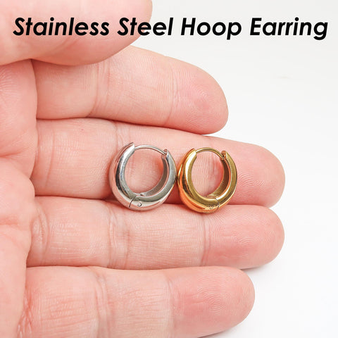 Stainless Steel Earring Hoops Gold Silver, Small Chunky Hoop Earrings for Women, Gold Hoop Earring, Gift for Her, Jewelry Craft Supplies