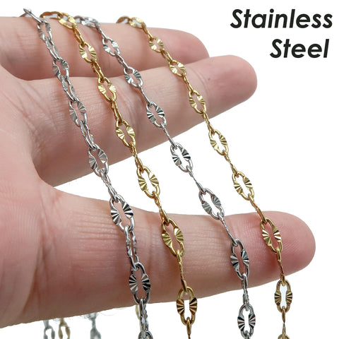 Diamond Cut Sparkle Chain Necklace, Textured Chain Necklace, Paperclip Necklace Gold Silver, Bulk Stainless Steel Necklace for Wome Men
