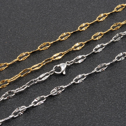 Diamond Cut Sparkle Chain Necklace, Textured Chain Necklace, Paperclip Necklace Gold Silver, Bulk Stainless Steel Necklace for Wome Men