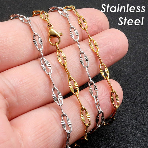 Diamond Cut Sparkle Chain Necklace, Textured Chain Necklace, Paperclip Necklace Gold Silver, Bulk Stainless Steel Necklace for Wome Men