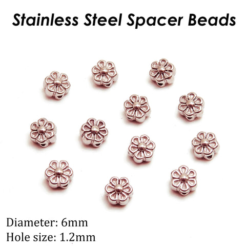 6mm Flower Beads Stainless Steel Spacer Beads Gold Silver, Jewelry Making Beads
