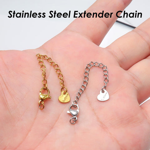 Stainless Steel Chain Extender with Lobster Claps, Extension Chain Gold Silver, 2 Inch Extender Chain for Jewelry Making