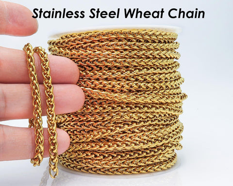 Wheat Chain Gold Black Silver, Round Franco Chain, Braid Chain,  Bulk Stainless Steel Chain for Jewelry Making or Handbag