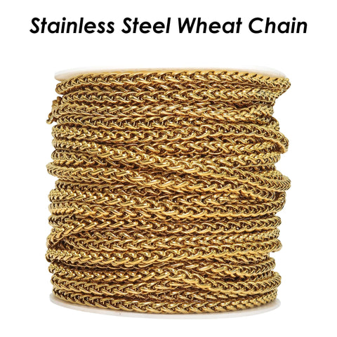 Wheat Chain Gold Black Silver, Round Franco Chain, Braid Chain,  Bulk Stainless Steel Chain for Jewelry Making or Handbag