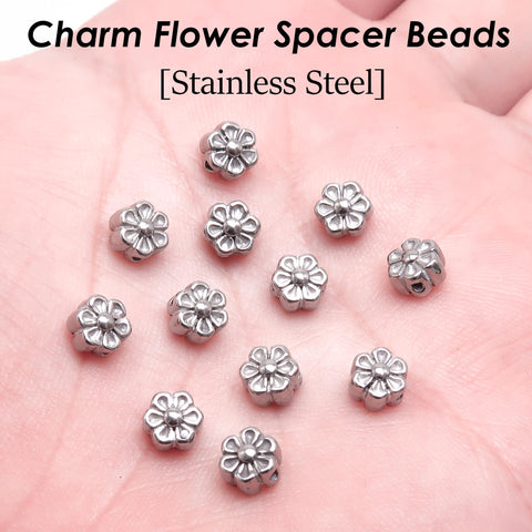 6mm Flower Beads Stainless Steel Spacer Beads Gold Silver, Jewelry Making Beads