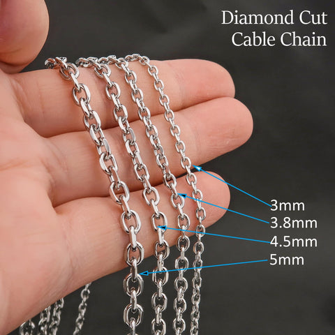 10 Feet Diamond Cut Cable Chain Gold Silver, Bulk Stainless Steel Chain Jewelry Making