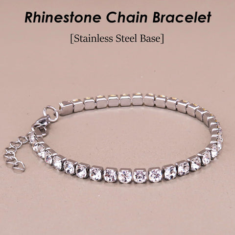 Clear Rhinestone Tennis Bracelet, Stainless Steel Chain Base Handmade Sparkle Jewelry, Gift for Her