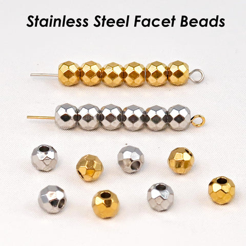 20 x Faceted Beads Stainless Steel Spacer Beads Gold Silver Sparkle Beads Jewelry Making