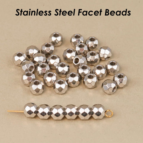 20 x Faceted Beads Stainless Steel Spacer Beads Gold Silver Sparkle Beads Jewelry Making