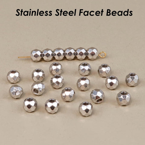 20 x Faceted Beads Stainless Steel Spacer Beads Gold Silver Sparkle Beads Jewelry Making