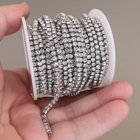 Crystal Rhinestone Chain 2.5/3/4mm Stainless Steel Cup Chain, Sparkling Jewelry Making
