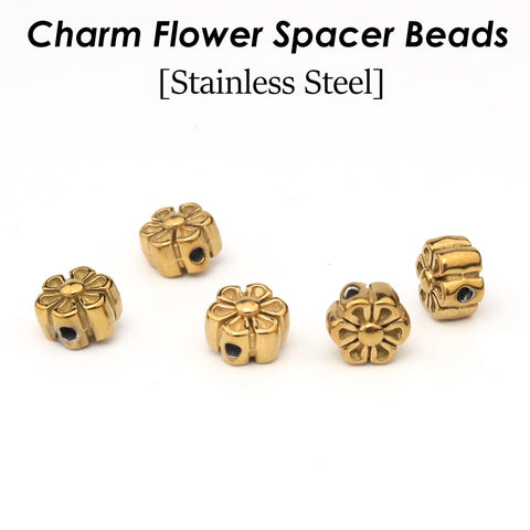 6mm Flower Beads Stainless Steel Spacer Beads Gold Silver, Jewelry Making Beads