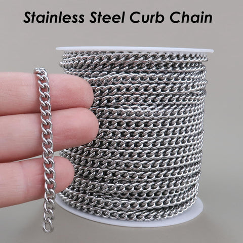 5mm Curb Chain Gold Black Silver Stainless Steel Curb Link Chain for Jewelry Making