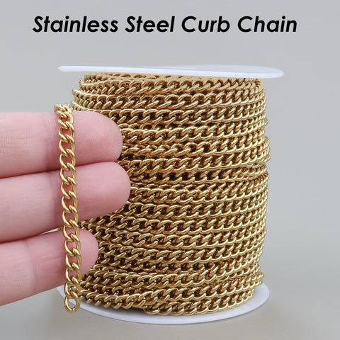 5mm Curb Chain Gold Black Silver Stainless Steel Curb Link Chain for Jewelry Making