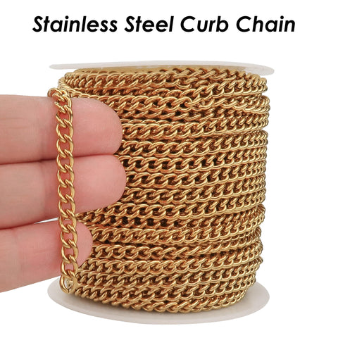 5mm Curb Chain Gold Black Silver Stainless Steel Curb Link Chain for Jewelry Making