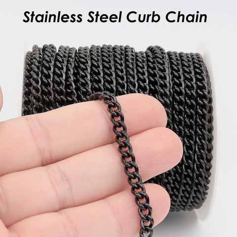 5mm Curb Chain Gold Black Silver Stainless Steel Curb Link Chain for Jewelry Making
