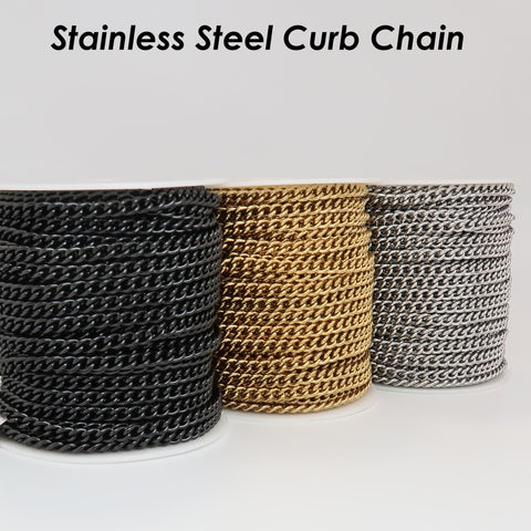 5mm Curb Chain Gold Black Silver Stainless Steel Curb Link Chain for Jewelry Making