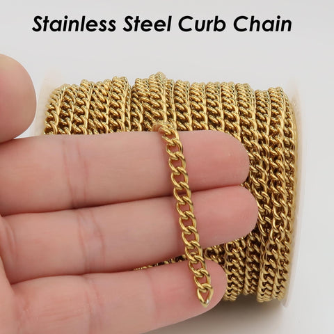 5mm Curb Chain Gold Black Silver Stainless Steel Curb Link Chain for Jewelry Making