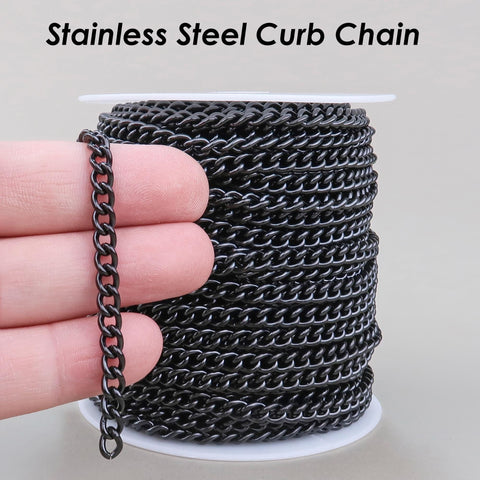5mm Curb Chain Gold Black Silver Stainless Steel Curb Link Chain for Jewelry Making