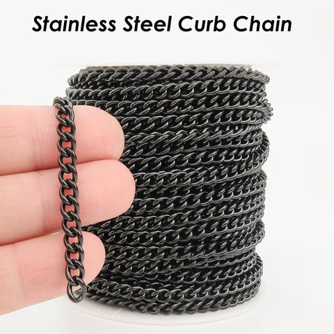 5mm Curb Chain Gold Black Silver Stainless Steel Curb Link Chain for Jewelry Making