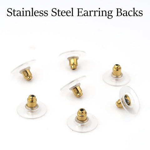 50 Stainless Steel Earring Backs with Clear Pad, Bullet Clutch Earring Stopper, Earring Nuts