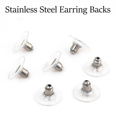 50 Stainless Steel Earring Backs with Clear Pad, Bullet Clutch Earring Stopper, Earring Nuts