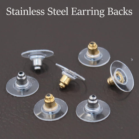 50 Stainless Steel Earring Backs with Clear Pad, Bullet Clutch Earring Stopper, Earring Nuts