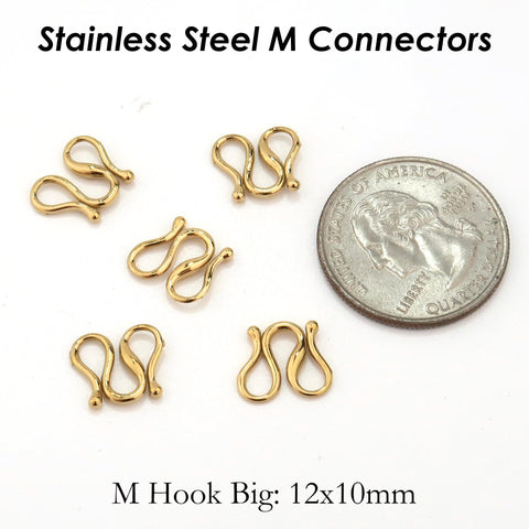 S Hook Clasps, M Clasps, W Clasp Connectors, Stainless Steel Clasp Gold, Jewelry Clasp for Necklace and Bracelet