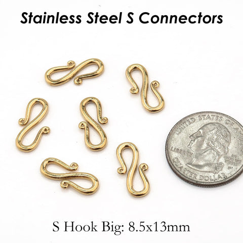 S Hook Clasps, M Clasps, W Clasp Connectors, Stainless Steel Clasp Gold, Jewelry Clasp for Necklace and Bracelet