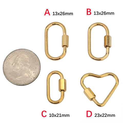 Stainless Steel Carabiner Clasp Gold Silver, Buckle Clasp, Carabiner Screw Clasp for DIY Jewelry, Lock Charm Holder