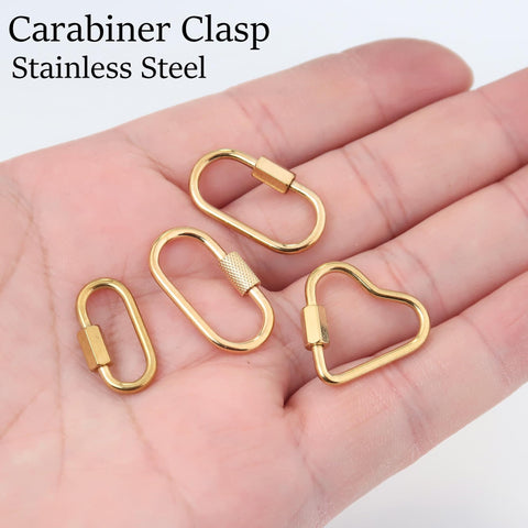 Stainless Steel Carabiner Clasp Gold Silver, Buckle Clasp, Carabiner Screw Clasp for DIY Jewelry, Lock Charm Holder