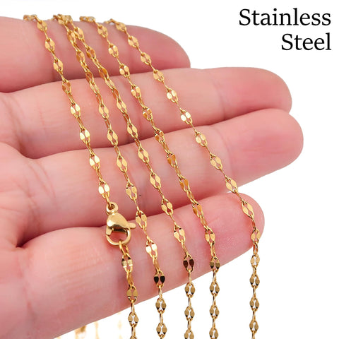 10 x Lip Chain Sequin Sparkle Chain Necklace Stainless Steel, Gold Dainty Necklace Choker for Woman