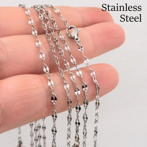 10 x Lip Chain Sequin Sparkle Chain Necklace Stainless Steel, Gold Dainty Necklace Choker for Woman