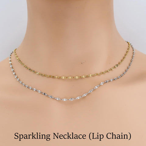 10 x Lip Chain Sequin Sparkle Chain Necklace Stainless Steel, Gold Dainty Necklace Choker for Woman