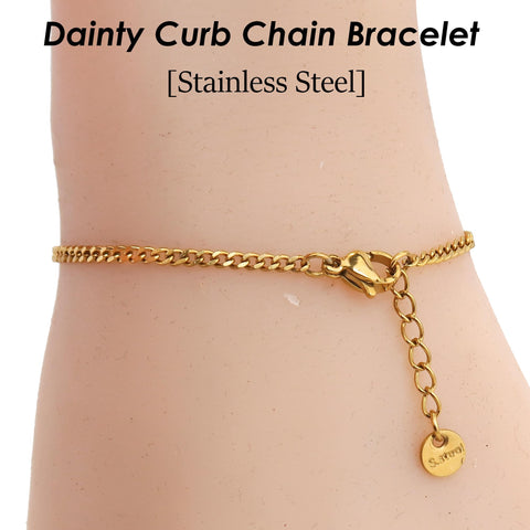 Curb Chain Bracelet, Dainty Cuban Link Curb Bracelet Gold Silver for Woman