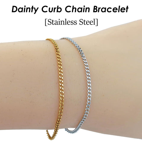 Curb Chain Bracelet, Dainty Cuban Link Curb Bracelet Gold Silver for Woman