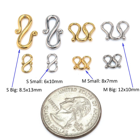 S Hook Clasps, M Clasps, W Clasp Connectors, Stainless Steel Clasp Gold, Jewelry Clasp for Necklace and Bracelet