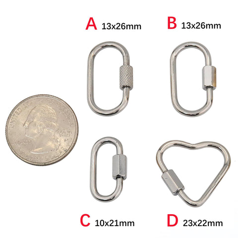 Stainless Steel Carabiner Clasp Gold Silver, Buckle Clasp, Carabiner Screw Clasp for DIY Jewelry, Lock Charm Holder