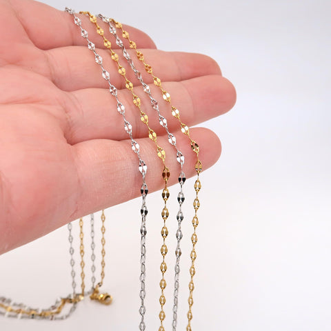 10 x Lip Chain Sequin Sparkle Chain Necklace Stainless Steel, Gold Dainty Necklace Choker for Woman