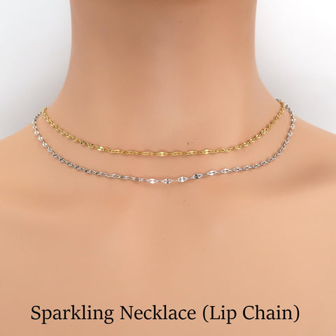 10 x Lip Chain Sequin Sparkle Chain Necklace Stainless Steel, Gold Dainty Necklace Choker for Woman