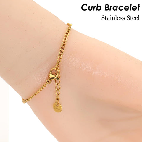 Curb Chain Bracelet, Dainty Cuban Link Curb Bracelet Gold Silver for Woman