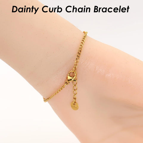 Curb Chain Bracelet, Dainty Cuban Link Curb Bracelet Gold Silver for Woman