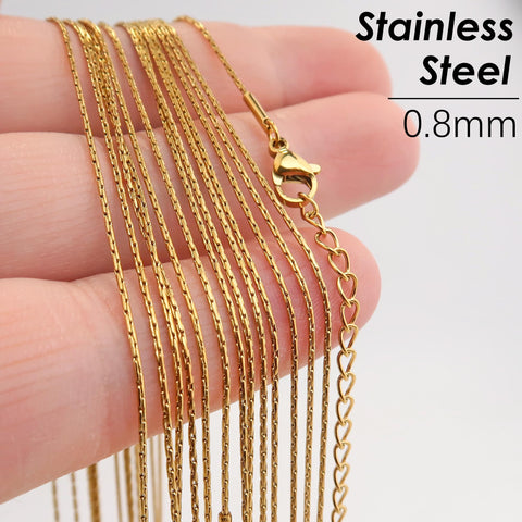 0.8mm Thin Snake Chain Stainless Steel, Fine Snake Necklace Gold Silver, Dainty Beading Chain