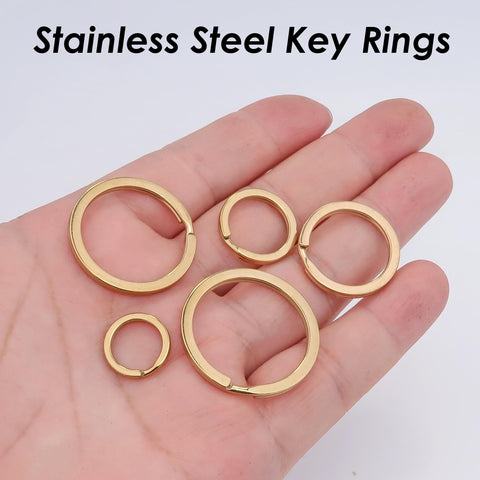 Stainless Steel Key Chain Rings, Silver Gold Keyring Clip, Flat Split Key Ring